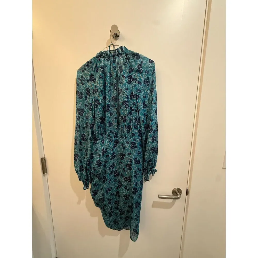 Veronica Beard Teal Navy Floral Chiffon Long Sleeve Midi Dress 4 - Picture 5 of 12